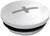 Round, white plastic lid with a slit in the middle and a rubber seal on the underside.