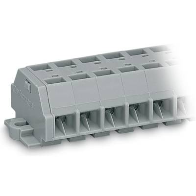 Grey terminal block housing with multiple connections, suitable for use in electrical switching systems.