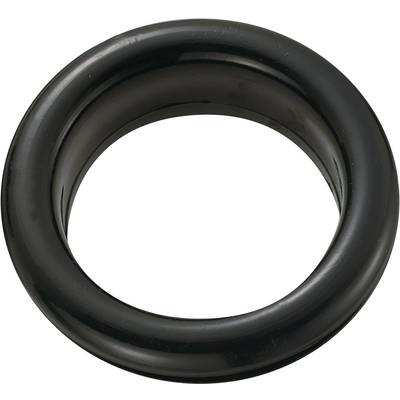 A black, hollow ring made of shiny material.