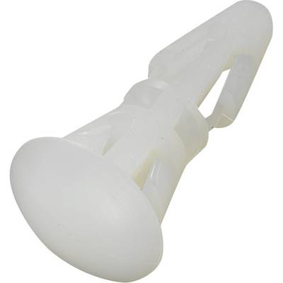 A white plastic wall plug, commonly used for fixing items into walls.