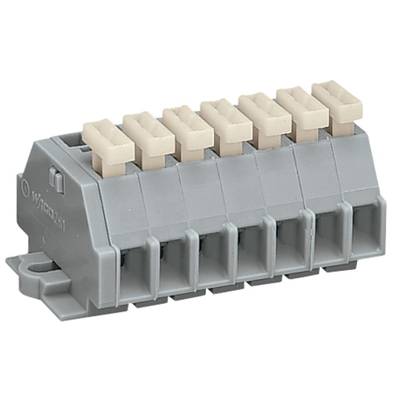 Grey electrical connection terminal with six connection points, suitable for connecting electrical cables in junction boxes.
