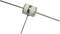 Electronic diode with two metal pins on a white background, used for circuit boards and electronic devices.