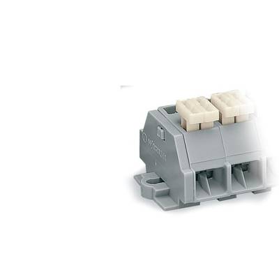 A grey electrical plug or terminal block with two white connections on the top surface, used for wiring purposes.
