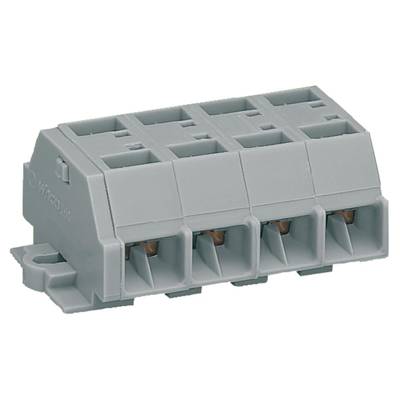A grey electrical connector with multiple terminal blocks, suitable for wiring electrical devices or circuits.