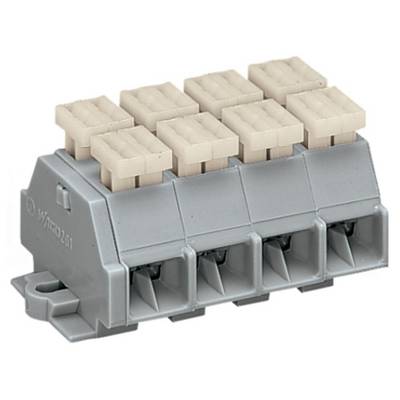 'Grey electrical connector with six beige-coloured terminals, suitable for cable connections in electrical installations.'