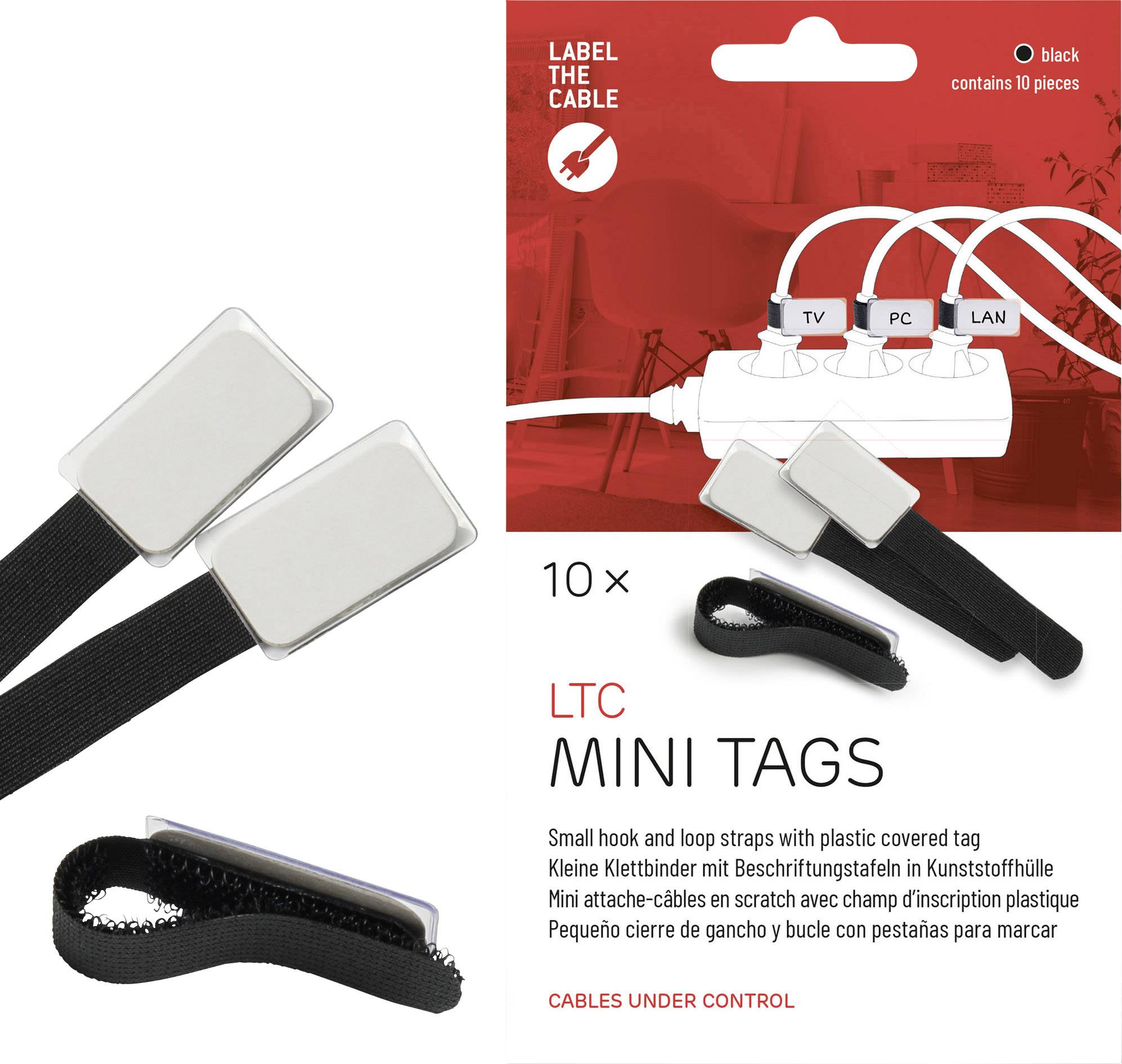 'LABEL THE CABLE MINI TAGS': Set of 10 cable ties, suitable for TV, PC, LAN. Includes labelling stickers. Colour: black.