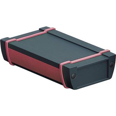 Black and red casing with rounded corners and two connectors on one side.