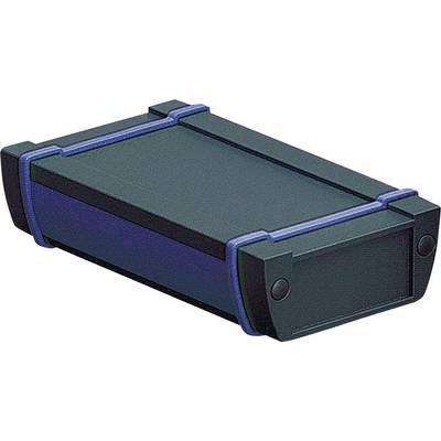 Rectangular, dark green electronic device with blue accents, suitable for storing or protecting sensitive electronics.