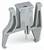 A grey, mechanical plastic component with two arms, one featuring a grip nub. It has a central screw and symmetrical design.