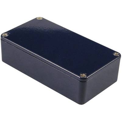 Rectangular black plastic enclosure with screws at each corner, suitable for housing electronic components.