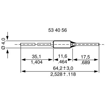 Technical drawing of a cylindrical object with dimensions. Total length: 64.2 (+3.0) mm. Diameter: Ø 4.0 mm. Marked sections: 35.1 mm, 11.6 mm, 17.5 mm.