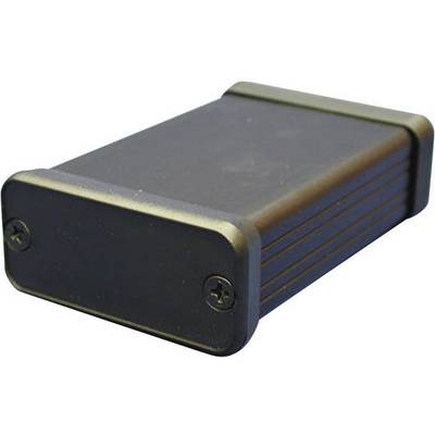 A rectangular, black electronic enclosure with rounded corners and screws on the sides.