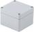 Rectangular grey plastic enclosure, likely for electronic components. Four round screw holes at the corners.
