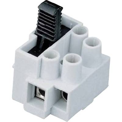 A three-pin plug connector with lever; for electrical wiring, facilitates secure cable connection.
