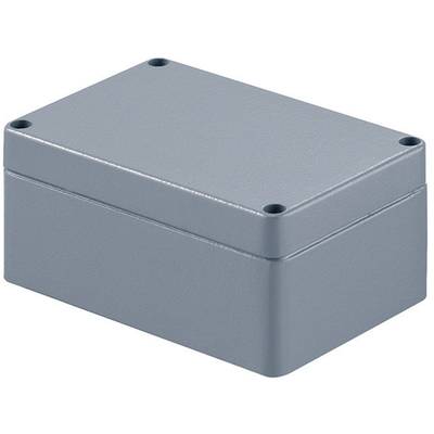 Grey, rectangular metal enclosure with rounded corners. Suitable for housing and protecting electronic components.