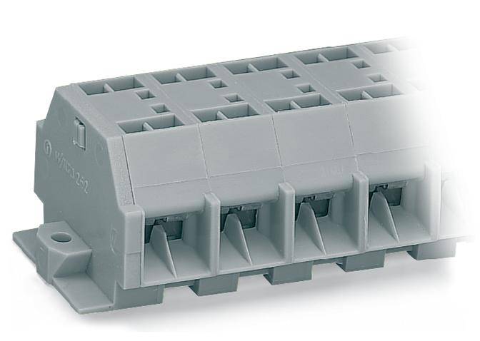 Grey, rectangular electrical connector with multiple connection points, suitable for industrial applications.
