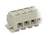 Terminal block with four connection points in a light grey housing, suitable for electrical wiring and connections.