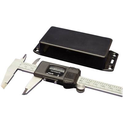 A digital calliper lies beside a black rectangular housing. The calliper displays a measurement.