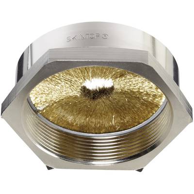 Metal cable gland with integrated brush insert for sealing and strain relief, hexagonal shape, with thread.