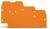 A rectangular, orange plastic component with a stepped profile and multiple round holes, used for technical applications or connection purposes.