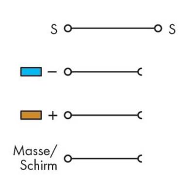 Circuit Diagram: Two symbols, 'S' indicates an open switch, differently coloured lines suggest positive and negative conductors.