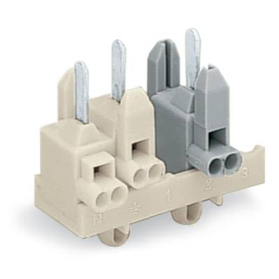 A grey and two beige electrical plug adapters with connections and terminals, marked with numbers 1 to 3.