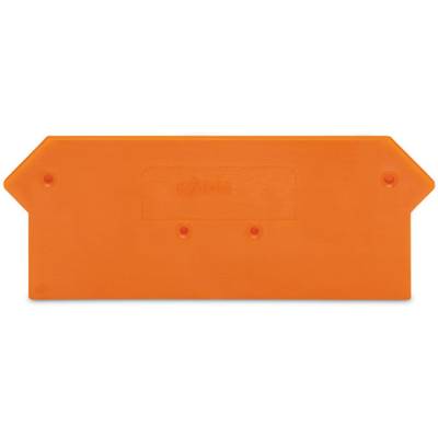 A rectangular orange object with bevelled corners and small protrusions, possibly a component or a marker.