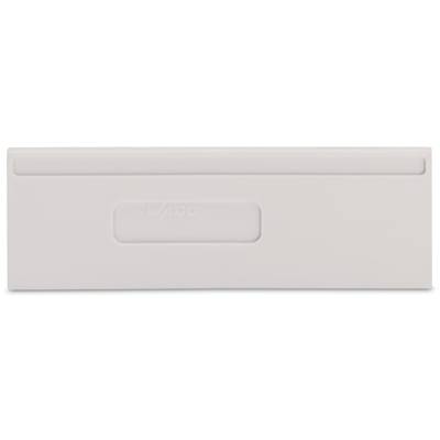A white rectangular cover strip with an embossed logo in the centre, used for covering connection points.