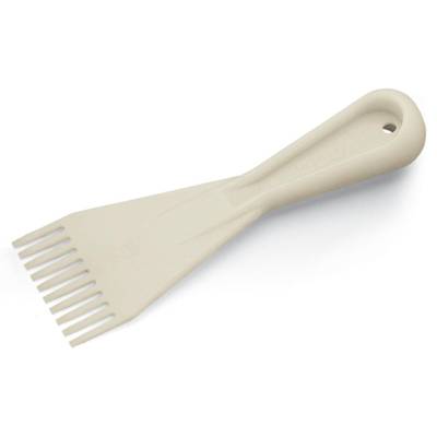 Cream-coloured comb with a long handle, ideal for applying or styling hair products such as colour or gel.