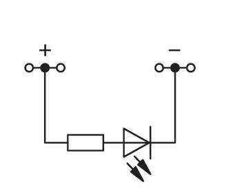 Circuit symbol of a diode circuit with a resistor on the left and a diode on the right, with reversed polarity indicated.