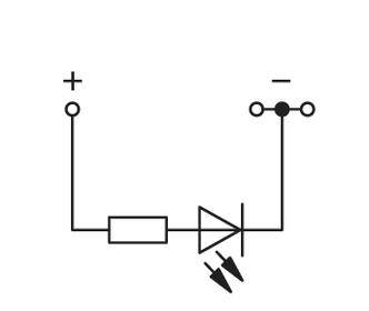 Electrical circuit diagram shows a series circuit with battery, resistor, diode and LED in forward direction.