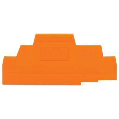 Orange plastic switchboard enclosure, rectangular with stepped levels and a central recess, without visible connections.