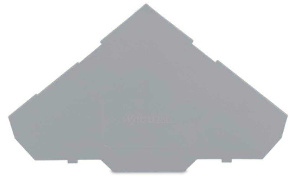 A grey, triangular plastic cover with a flat top surface. It is frequently used as a protective cover for electrical components.