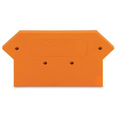 Orange partition isolator by WAGO with three mounting holes, used for electrical installations.