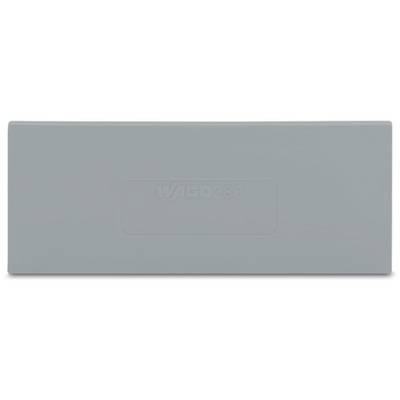 A grey rectangular plastic cover with embossed text in the centre.