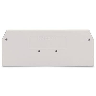 White plastic cover with the inscription 'WAGO'. It has three small holes and two larger ones at the corners for mounting.