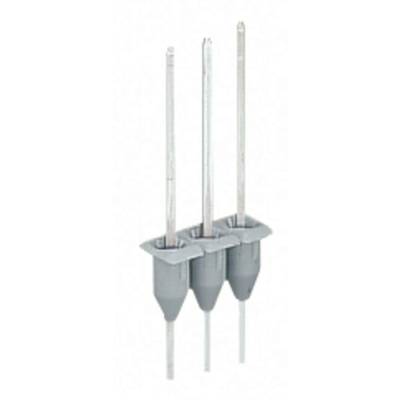 Three grey electrodes of varying lengths in a holder, used for monitoring and controlling liquid levels.