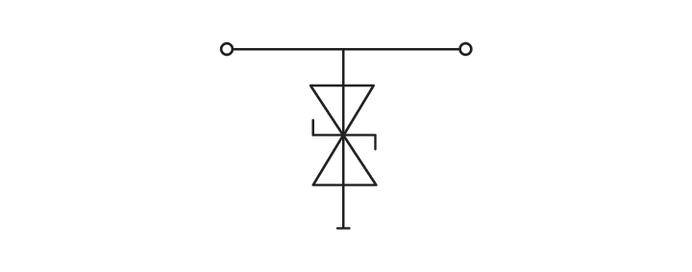 A simple schematic symbol consisting of two opposing triangles with a line above and below.