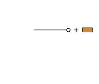 'A circle with a line to the left and a plus sign connected to an orange rectangle.'