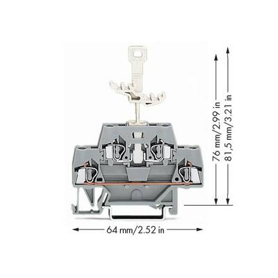 Grey electrical component with four terminals, side lever on top. Dimensions: 76 mm (2.99 inches) high, 64 mm (2.52 inches) wide.