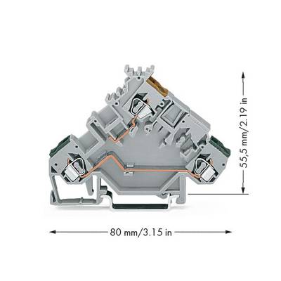 Grey electrical terminal block with dimensions: height 55.5 mm (2.19 inches), width 80 mm (3.15 inches).