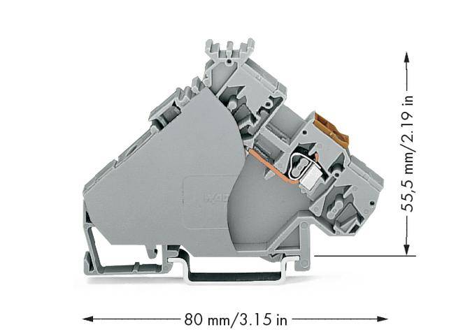 Figure of a grey electrical terminal block with a width of 80 mm (3.15 inches) and a height of 55.5 mm (2.19 inches).
