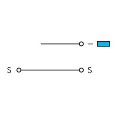 Two circuit diagrams: The upper one shows an open circuit with a blue rectangle. The lower one shows a closed circuit with two 'S' markings.