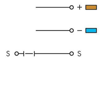 Diagram of an electrical circuit schematic with symbols for resistors and connection points.