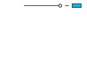Electrical circuit with battery, resistor and switch in open position, depicted by a line with circle and rectangle.