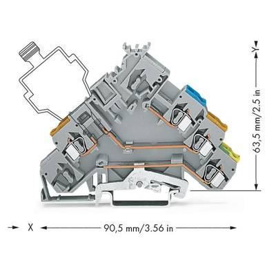 Electrical Terminal Block with Mounting Details and Dimensions: Width 90.5 mm, Height 63.5 mm. Connects Cables Securely.