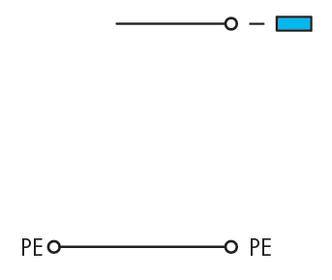 'Diagram shows two horizontal lines, one at the top and one at the bottom. A blue rectangle is located at the top. Both lines terminate in "PE" circles.'