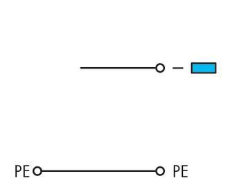 Circuit Diagram: At the top, a closed switch with a fuse. Below, a line with two connections, both marked as 'PE'.