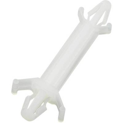 A white plastic wall plug with multiple barbs.