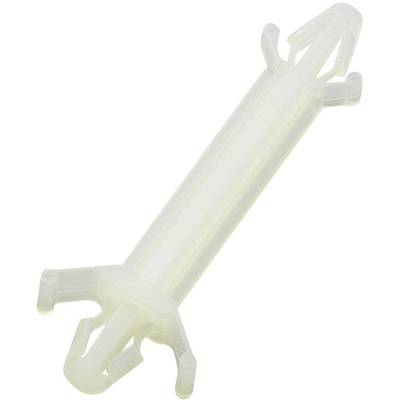 A white, cylindrical plastic wall anchor with four paddle-shaped arms for securing into plasterboard walls.